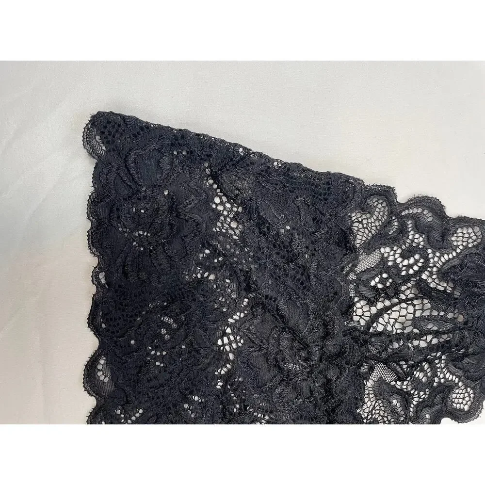 Women's Sheer Black Lace Bralette Sexy Lingerie‎ Deep V Cropped Top Boho Small